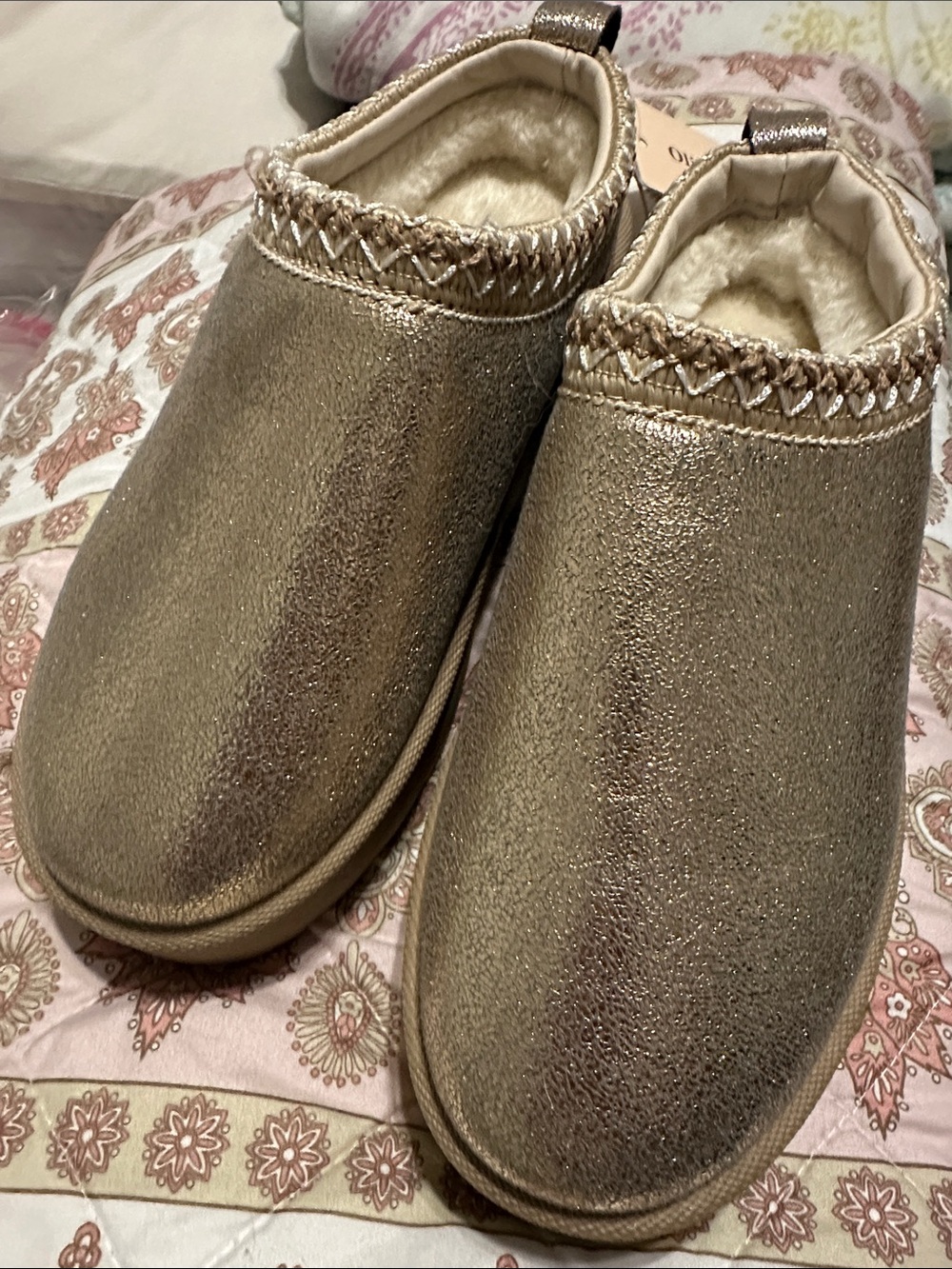 Olivia & Kate Women's Gold Fleece-Lined Slip-On Slippers